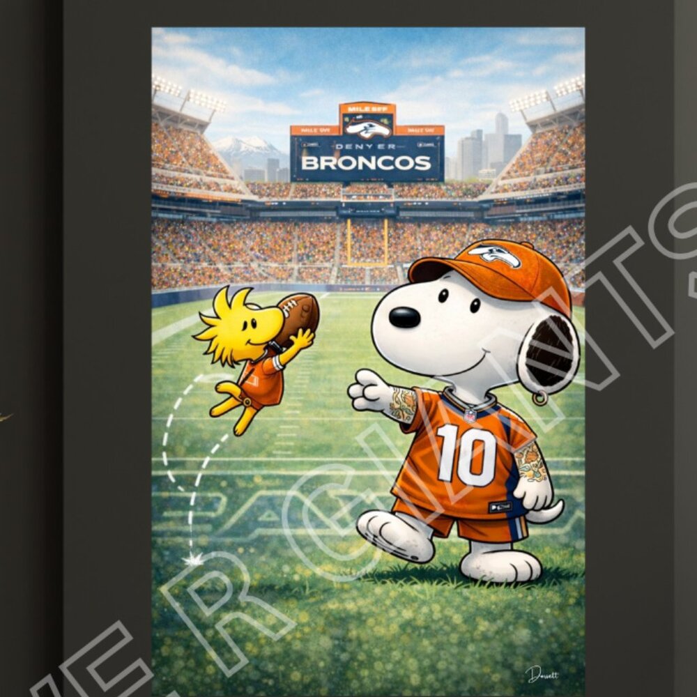 Snoopy Denver Broncos Football Art Print 11x17 Peanuts NFL Fan Wall Dec